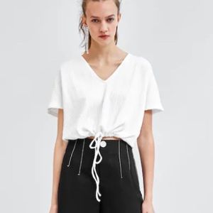 Zara White Drawstring Top